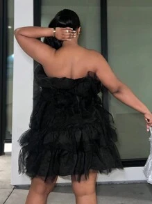 Slaydiva SLAYR PLUS - Vestido de fiesta de alta gama - Vestido negro transparente de talla grande de varias capas de malla sin estiramiento, atuendo para cita, vestido de graduación - Negro - Ver 3