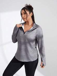 Daily&Casual Của phụ nữ Kích thước lớn áo có mũ Quần áo thể thao Áo Với In thư , Một nửa khóa kéo Và Tay Raglan - Màu Xám nhạt - Xem 4