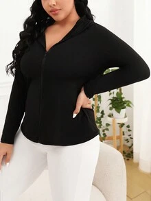 SHEIN Golf Casual Hơn Dây kéo áo có mũ Jacket thể thao - màu đen - Xem 6