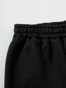 SHEIN EZwear 女用蝴蝶印花彈性腰運動褲 - 黑色 - 查看 4