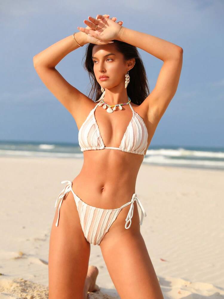 Summer Women's Striped Halter Neck Separate Two-Piece Set