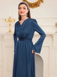 Modelyn Women's V-neck Pleated Dress - Blue - View 3