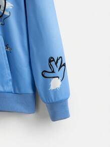 SHEIN Coolane Slogan Và Hoạt hình In áo có mũ Áo chui đầu Áo nỉ - Màu xanh lam - Xem 3