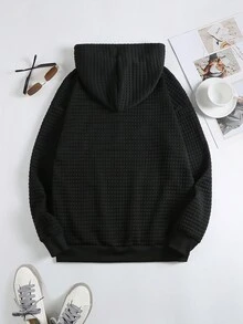 SHEIN EZwear 女裝字母印花連帽絨毛衣 - 黑色 - 查看 2