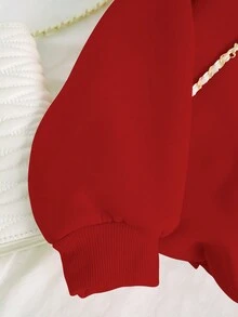 SHEIN Unity 大尺碼女貓標語印花抓絨運動衫 - 紅色 - 查看 4