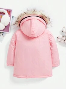 SHEIN Little Girls' Thickened Hooded Coat In Pink - Pink - View 2