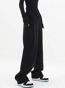 INAWLY Women's Solid Color Wide Leg Yoga Pants With Elastic Waistband - Black - View 4