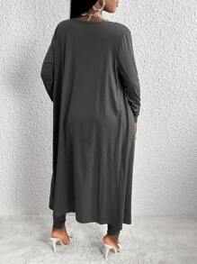 Slaydiva Home Basics, Casual And Versatile, Cardigan Jacket And Vest One-Piece Jumpsuit, Women's Two-Piece Set - Dark Grey - View 2
