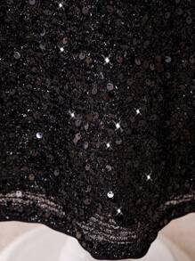 SHEIN Tween Girl Glitter Sequin Patchwork Dress - Black - View 6
