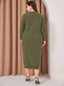 Mulvari Kích thước lớn Của phụ nữ Thon gọn Tay áo dài Áo len dệt kim Đầm - xanh quân đội - Xem 2