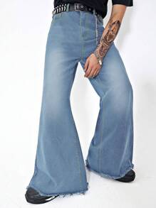 Manfinity EMRG Men's Fashionable Raw Hem Flared Jeans - Blue - View 1