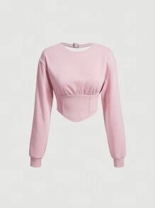 SHEIN MOD Solid Color Asymmetric Hem Pullover Sweatshirt