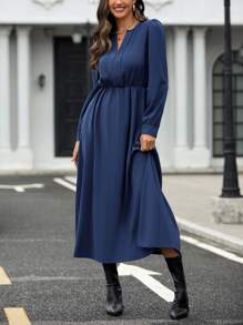 SHEIN Clasi Notched Neckline Puff Sleeve Dress - Blue - View 5