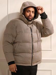 Manfinity VCAY Men's Plus Size Woven Casual Hooded Padded Coat, For Fall Winter - Multicolor - View 6