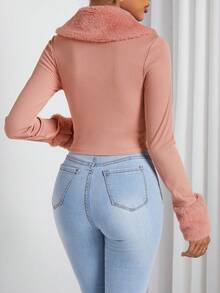 SHEIN PETITE Của phụ nữ Vá lại Khóa kéo UP Áo khoác - Bụi hồng - Xem 2