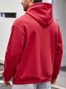 Manfinity Homme 男士加大號字母印花帽衫,帶束繩 - 紅色 - 查看 2