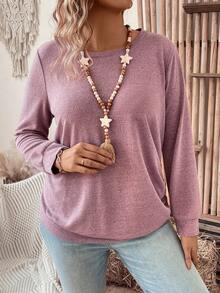 SHEIN LUNE 女式大碼鈕扣褶皺t恤 - 藕粉色 - 查看 3