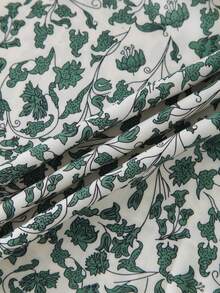 SHEIN LUNE 女性大尺碼花卉印花領帶領口襯衫 - 墨綠色 - 查看 7