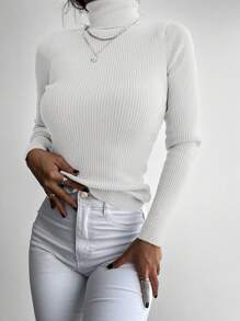 EURMUSE Solid Turtleneck Sweater