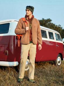 In My Nature Men's Front Zipper Outdoor Fleece Jacket - Brown - View 4