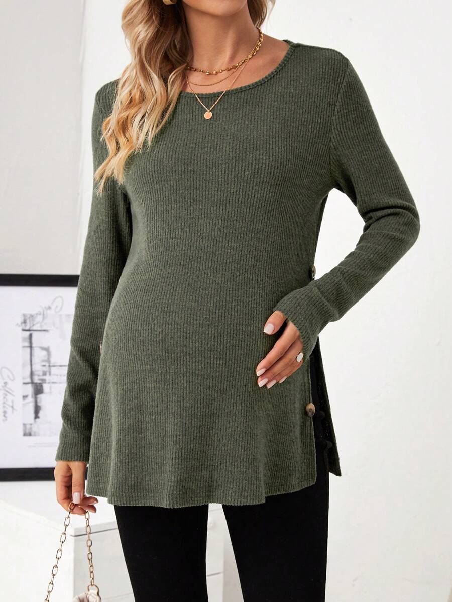 SHEIN 孕婦側鈕開叉t卹 - 綠色 - 查看 1