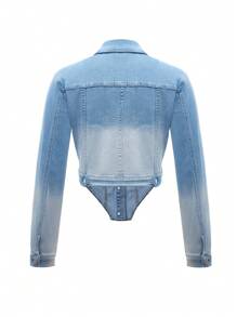 SHEINNeu Ombre Flap Pocket Denim Jacket - Blue and White - View 2