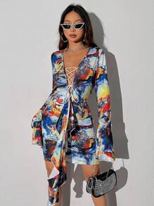 Allurite Women's Printed Crossed Strap Bodycon Dress - Multicolor - View 4