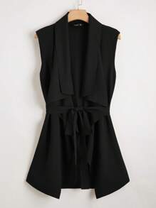 SHEIN Clasi Plus Size Women's Sleeveless Jacket With Waist Belt In Fall/Winter - Black - View 1