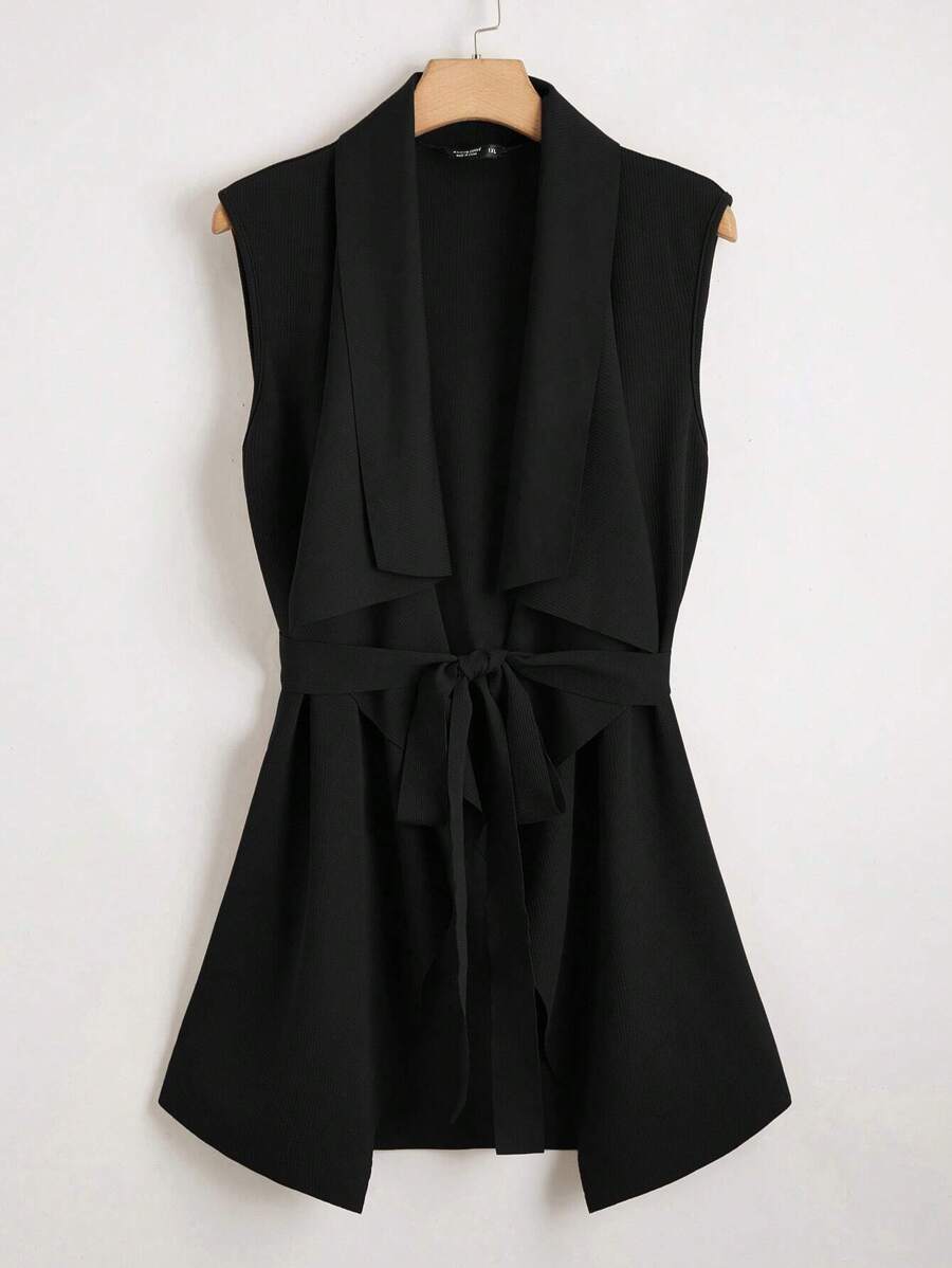 SHEIN Clasi Plus Size Women's Sleeveless Jacket With Waist Belt In Fall/Winter - Black - View 1