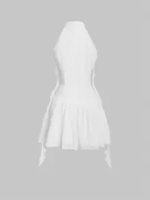 SHEIN MOD Women's Halter Neck Ruffle Trim Dress - White - View 5