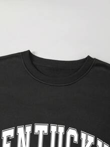 男士字母印花保暖衬里运动衫，冬季 - 黑色 - 查看 3