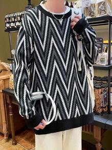 Manfinity Hypemode Men's Drop-shoulder Sweater With Herringbone Pattern - Multicolor - View 1