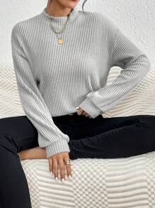 SHEIN Essnce Long Sleeve Half Turtle Neck Solid Thermal T-shirt - Grey - View 1