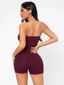 SHEIN PETITE Của phụ nữ Màu thuần Quây Romper - Màu Tím - Xem 2