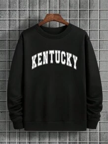 男士字母印花保暖衬里运动衫，冬季 - 黑色 - 查看 1