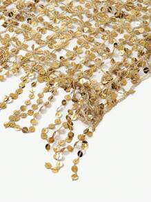 SHEIN SXY Golden Sparkle Fringe Scarf Party,School - Gold - View 9