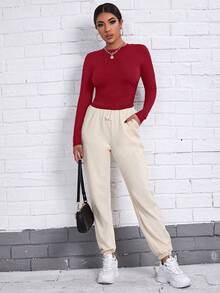 SHEIN Essnce 女士純色t恤 - 玫瑰紅 - 查看 4