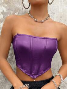SHEIN ICON Women's Handkerchief Hem Strapless Top - Purple - View 1