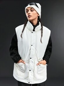 In My Nature Flip-pocket Stand Collar Vest Outdoor Jacket - White - View 6