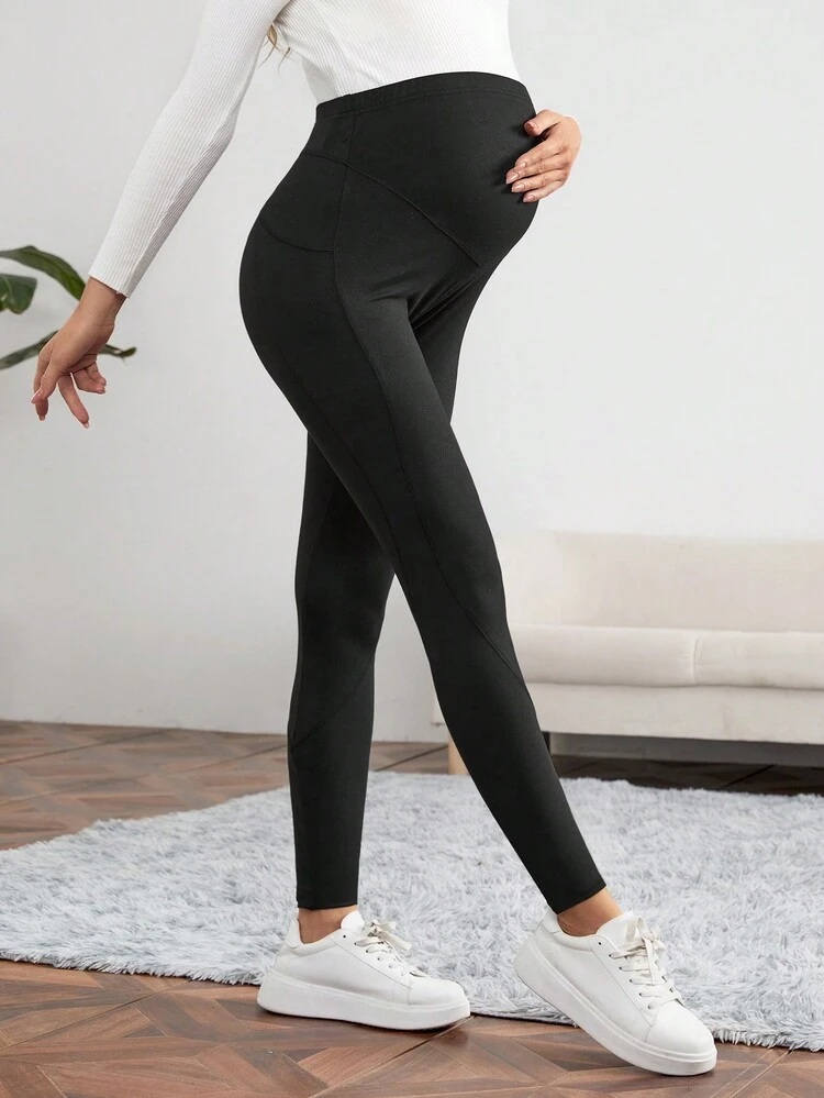 SHEIN Maternity Adjustable Waist Leggings - Black - View 3