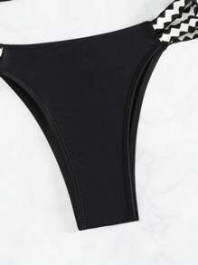 SHEIN Swim Women's Chevron Pattern Printed Bikini Set Summer Beach - Black - View 7