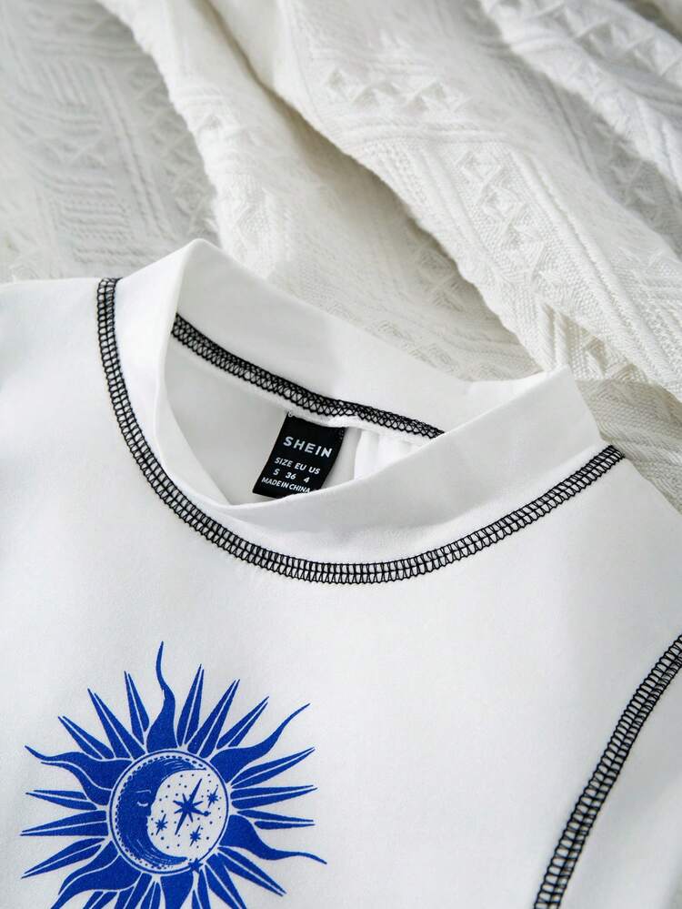 SHEIN Unity Color Block Pattern Stand Collar Tank Top With Exposed Edge - White - View 7