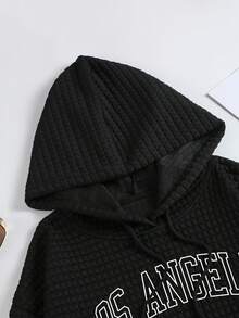 SHEIN EZwear 女裝字母印花連帽絨毛衣 - 黑色 - 查看 7