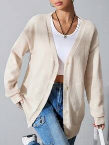 SHEIN Unity Cárdigan De Botones Sólido Para Mujeres - Albaricoque - Ver 4