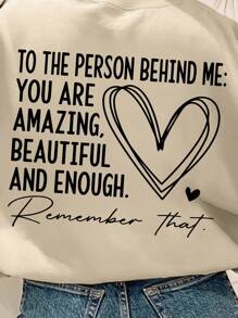 INAWLY Plus Size Women's Heart Pattern Round Neck Sweatshirt, TO THE PERSON BEHIND ME YOU ARE AMAZING, BEAUTIFUL AND ENOUGH Remember That, For Winter Graduation,Back To School Outfits,Graduation,Teacher Outfits For Women,Back To School Pullover Fall Outfit Autumn