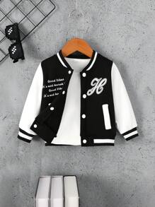 Chaqueta Estilo Universitario Con Bloques De Color Y Estampado De Letras Para Bebé Niño - Negro - Ver 1