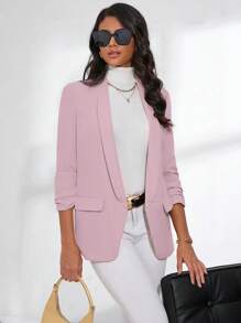 SHEIN BIZwear Blazer Con Volantes Y Mangas Abullonadas Color Caramelo - Rosa - Ver 6