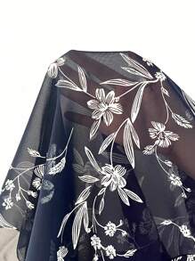 SHEIN LUNE Floral Print Petal Sleeve Blouse - Navy Blue - View 8