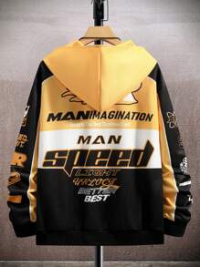 Manfinity EMRG Lỏng lẻo phù hợp Nam Lá thư In Tay Raglan áo có mũ Áo khoác - Màu vàng - Xem 2