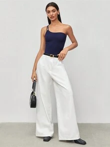 BizChic Women'S Asymmetric Neckline Bodysuit - Navy Blue - View 4